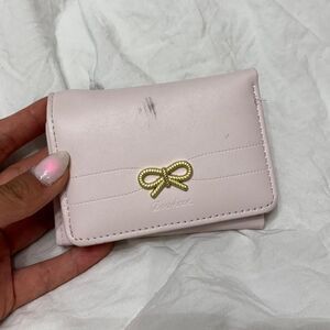 BOUTIQUE Mini Bow Detail Card Holder Coin Heart Women's Baby Light Pink Wallet